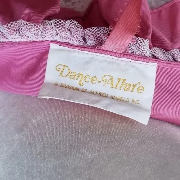 Dance Allure Rare Vintage 1980s Pink Lace Cold Shoulder Antebellum Hoop Dress M - Picture 11 of 12